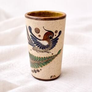 Vintage Hand-Painted Studio Pottery Tumbler / Vase – Bird & Botanical Motif